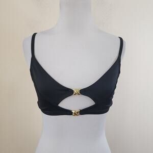 Hop Lun Women's Black Triangle Bikini Top Size Medium Gold Detail